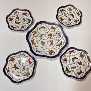 Butterfly Plate Serving Set Dessert Cake Multicolor Classic Coffee Yedi Set of 5
